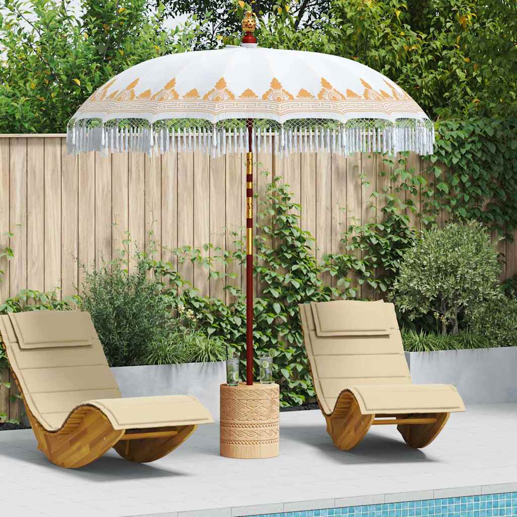 Balinesisk Parasol 215 x 215 x 260 cm Bomull Rund Gräddvit