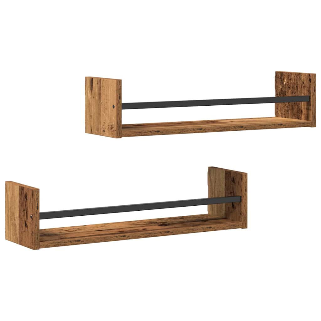 Vägg hylla 2 st Gammalt trä 60 x 16 x 14 cm