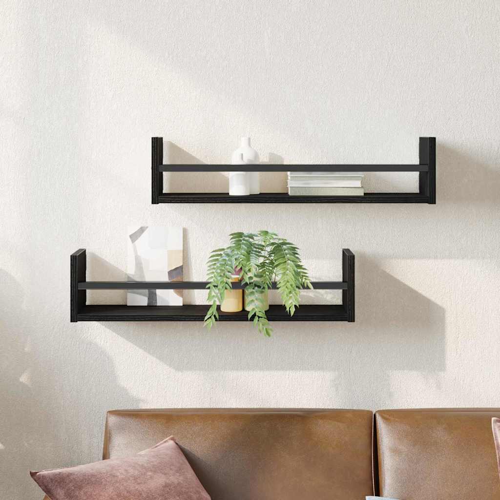 Vägg hylla 2 st Svart Ek 60 x 16 x 14 cm