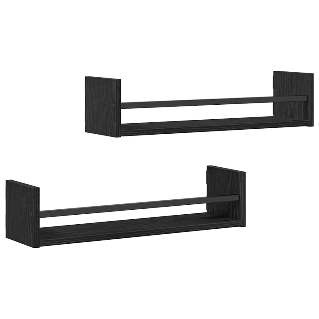 Vägg hylla 2 st Svart Ek 60 x 16 x 14 cm