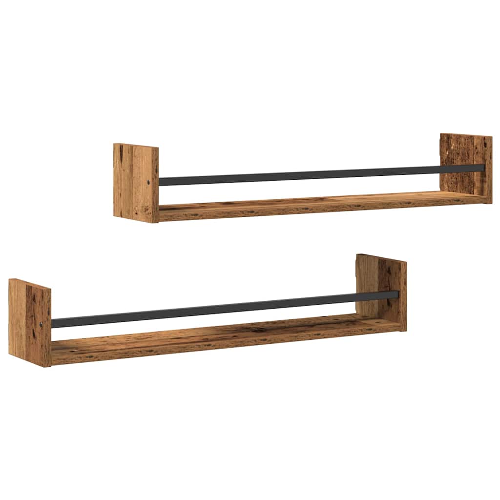Vägg hylla 2 st Gammalt trä 80 x 16 x 14 cm