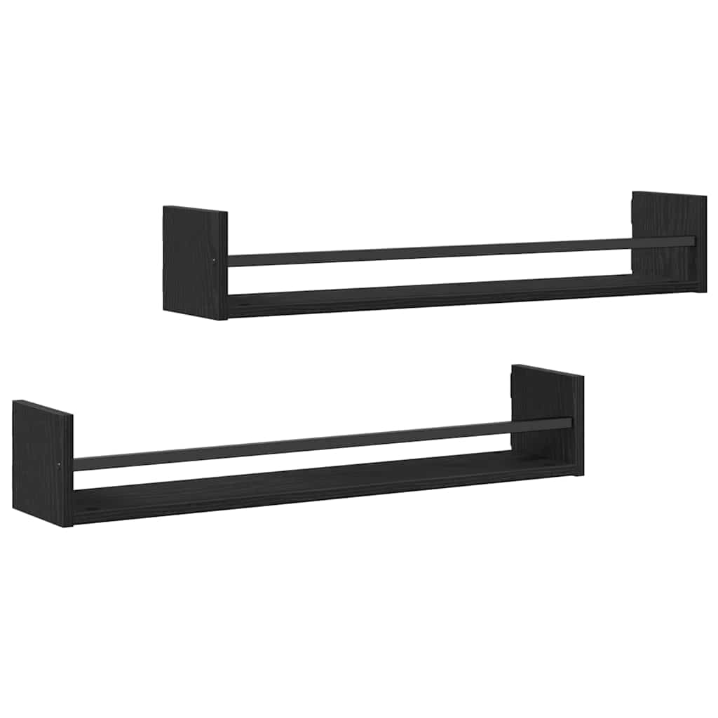 Vägg hylla 2 st Svart Ek 80 x 16 x 14 cm