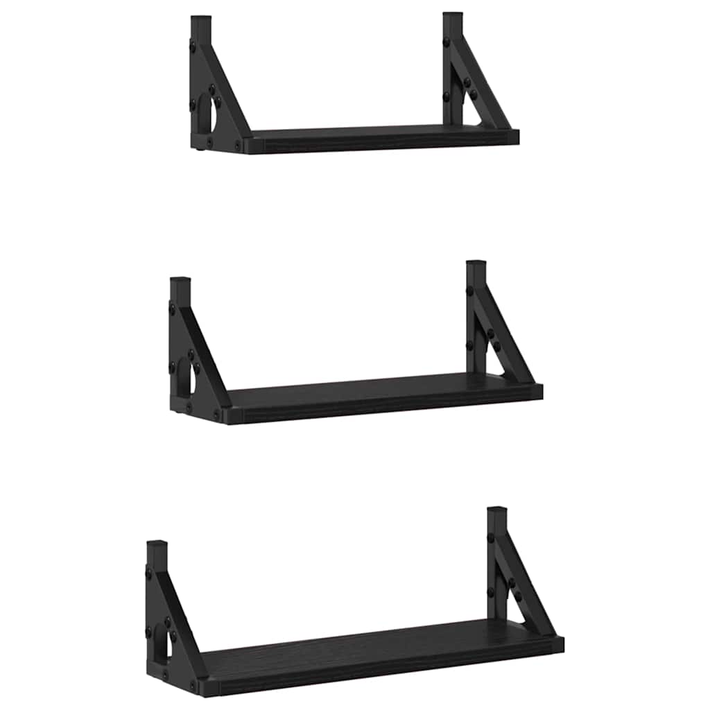 Vägg hylla 3 st Svart Ek 37 x 12 x 13 cm