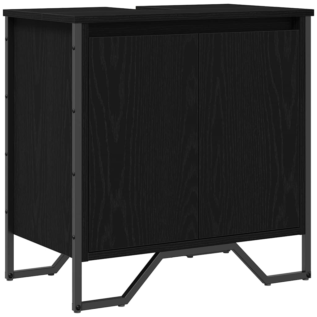 Badrumsskåp med handfat Svart Ek 60 x 35 x 60 cm