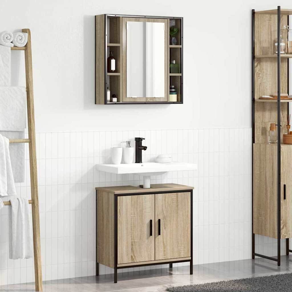 Badrumsmöbelset med hylla med dörr 2 pcs Brun Konstruerat trä
