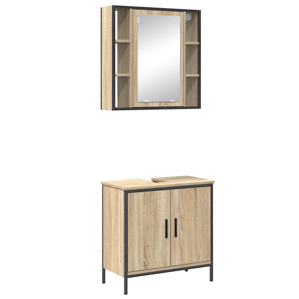 Badrumsmöbelset med hylla med dörr 2 pcs Brun Konstruerat trä