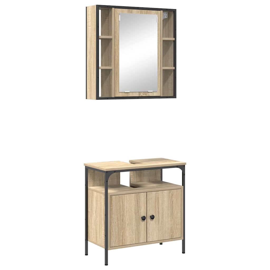Badrumsmöbelset 2 st Brun 60 x 30 x 60 cm Konstruerat trä