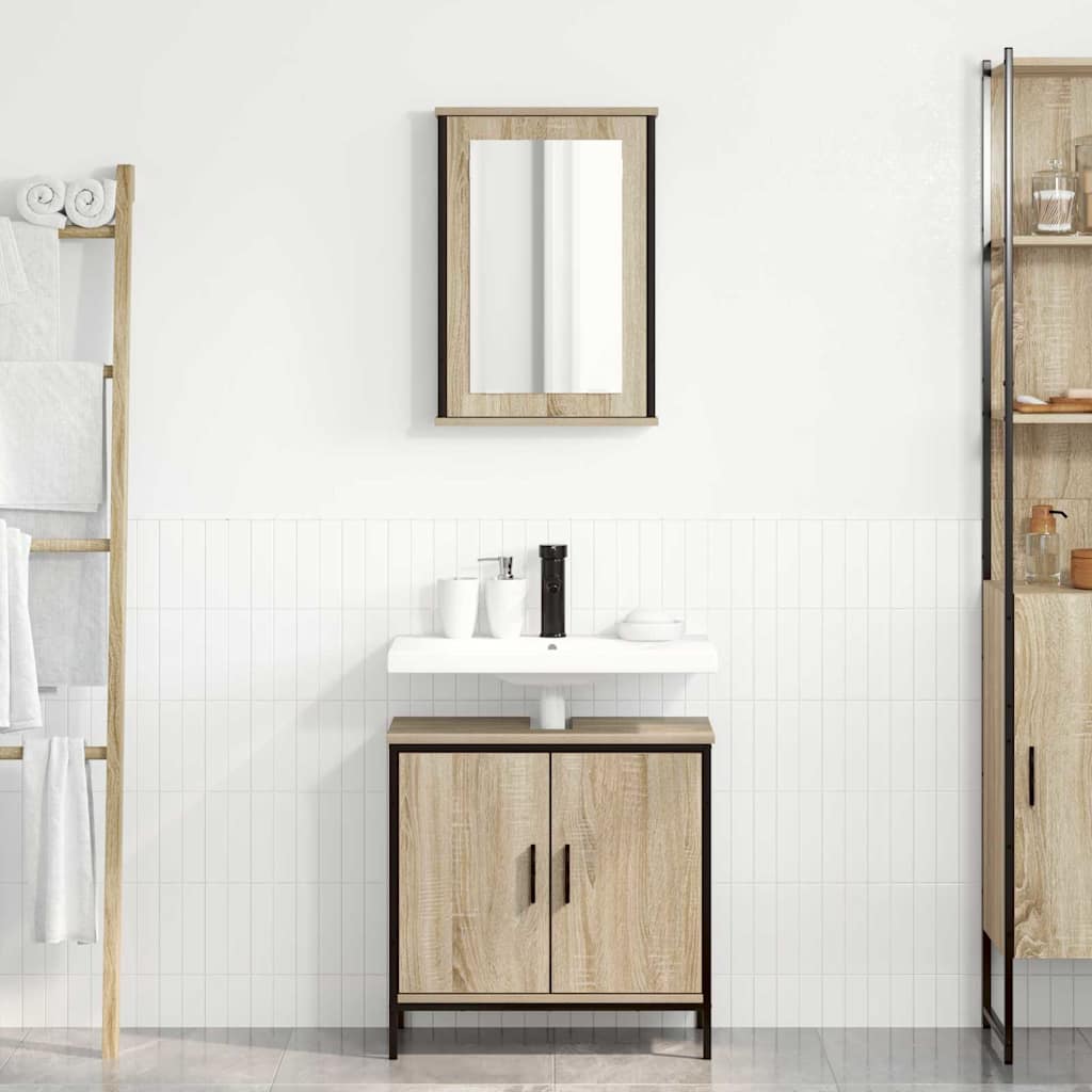 Badrumsmöbelset med hylla med dörr 2 pcs Brun Konstruerat trä