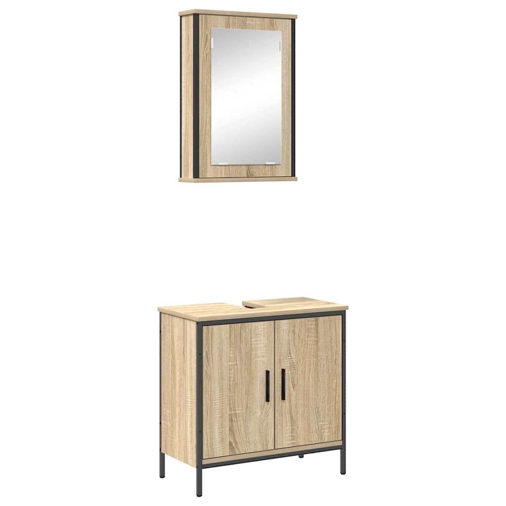 Badrumsmöbelset med hylla med dörr 2 pcs Brun Konstruerat trä