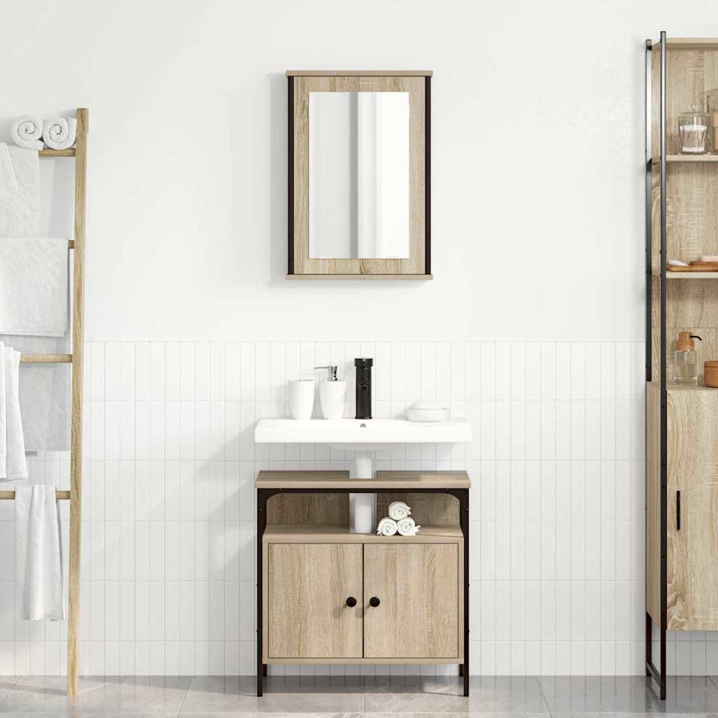 Badrumsmöbelset med hylla med dörr 2 pcs Brun Konstruerat trä
