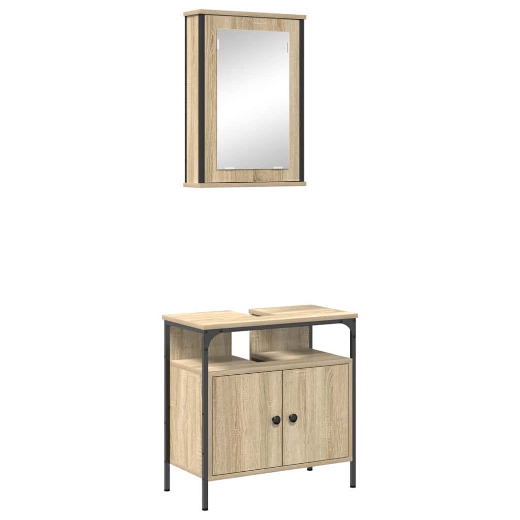 Badrumsmöbelset med hylla med dörr 2 pcs Brun Konstruerat trä