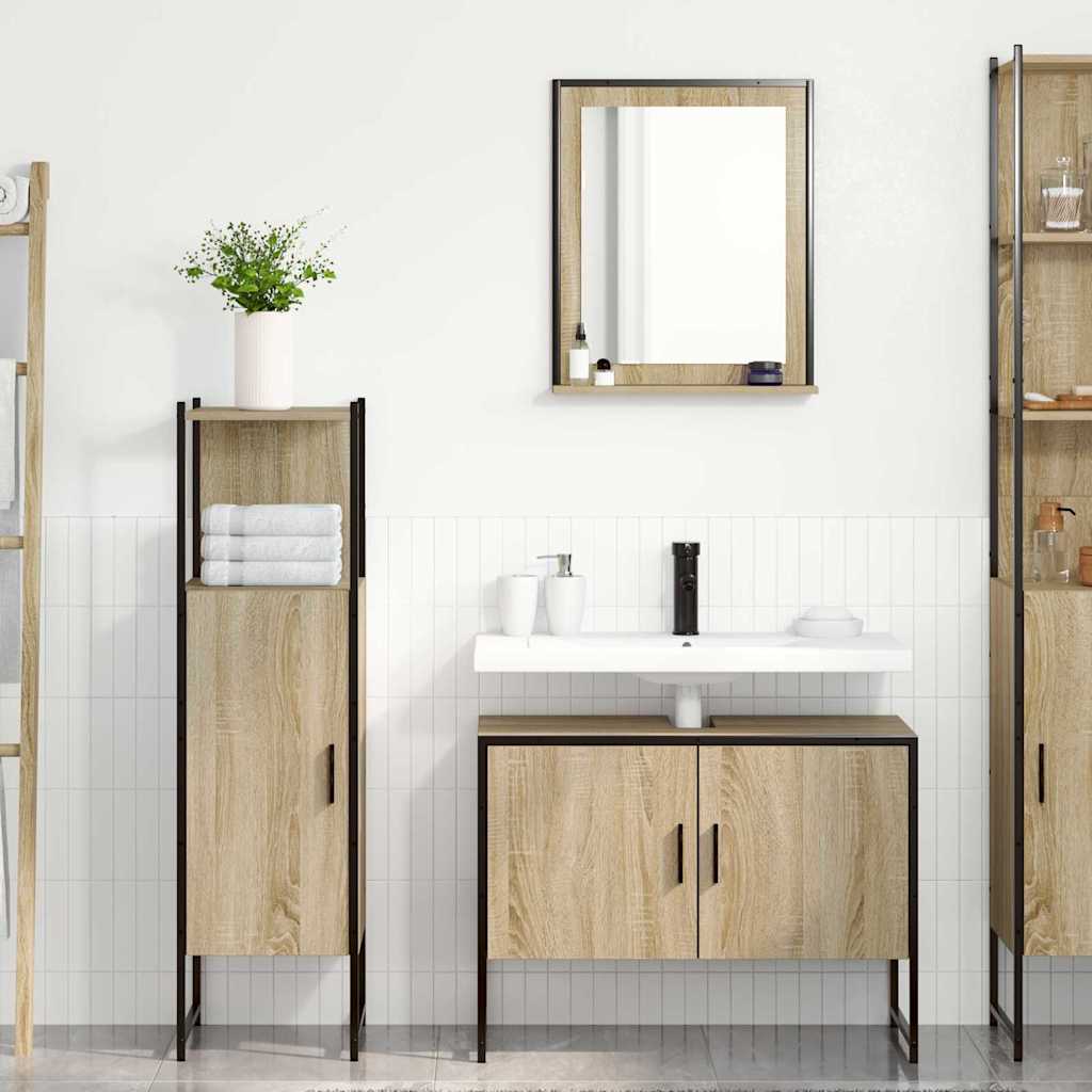Badrumsmöbelset med hylla med dörr 3 pcs Brun Konstruerat trä