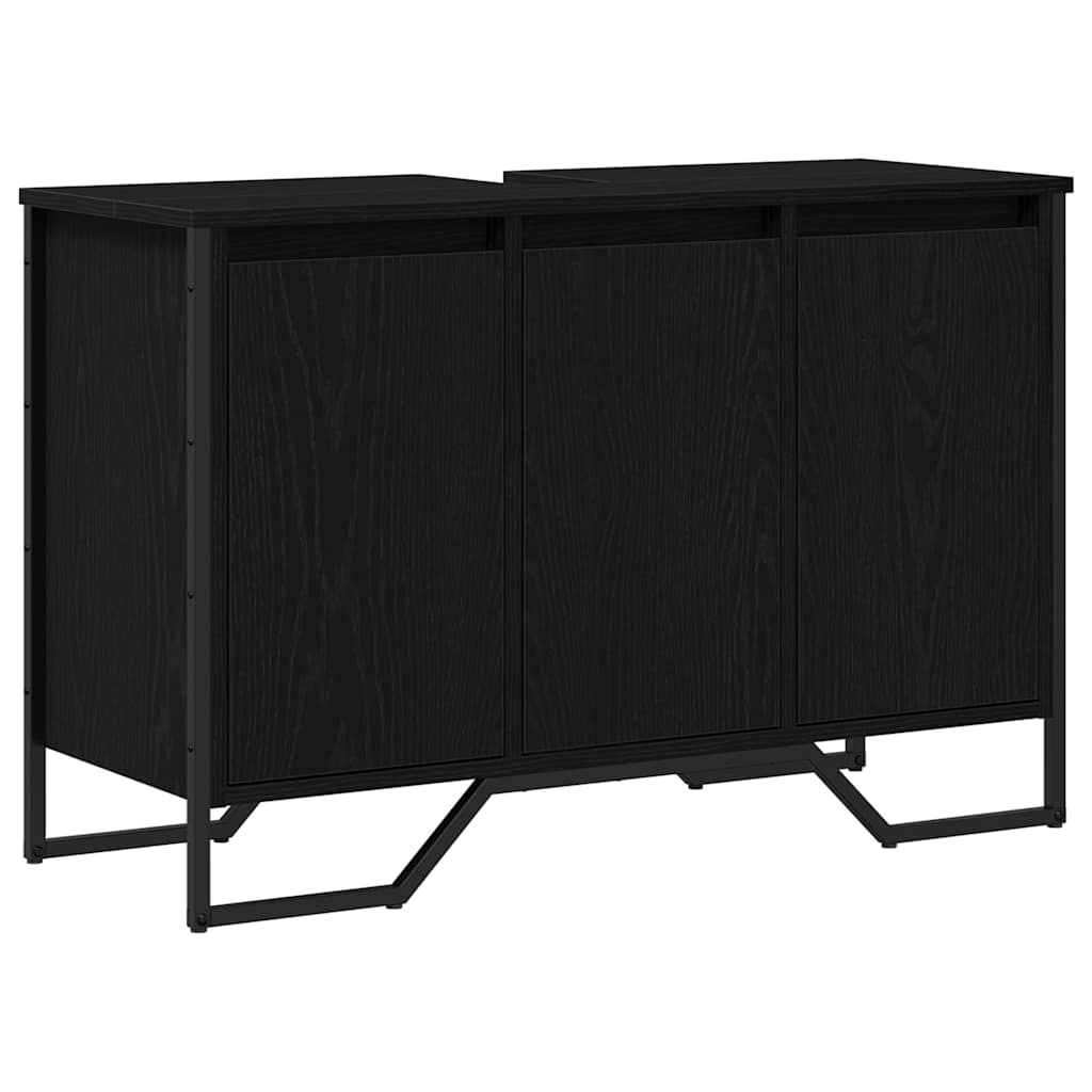 Badrumsskåp med handfat Svart Ek 91 x 35 x 60 cm