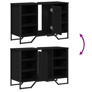 Badrumsskåp med handfat med hylla Svart Ek 91 x 35 x 60 cm