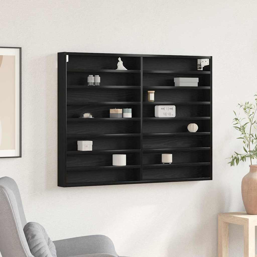 Visningsskåp Väggmonterat Svart Ek 100 x 8,5 x 75 cm