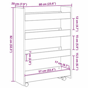 Smal förvaringsvagn Svart Ek 60 x 20 x 82 cm Konstruerat trä