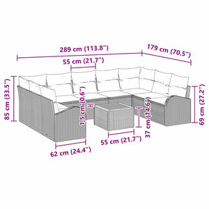 Trädgårdsoffset med kudde 10 pcs Beige konstrotting
