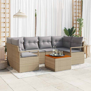 Trädgårdsoffset med kudde 7 pcs Beige Poly rattan
