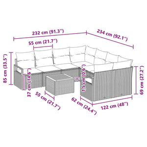 Trädgårdsoffset med kudde 9 pcs Grå konstrotting
