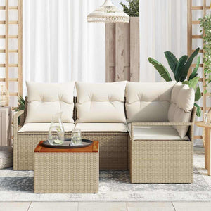 Trädgårdsoffset med kudde 5 pcs Beige Poly rattan