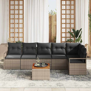 Trädgårdsoffset med kudde 7 pcs Grå konstrotting