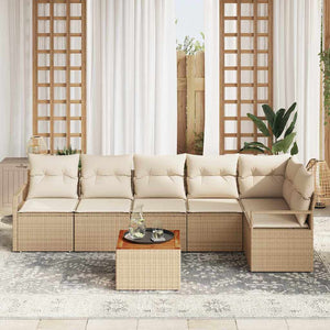 Trädgårdsoffset med kudde 7 pcs Beige Poly rattan