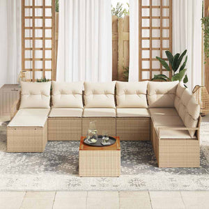 Trädgårdsoffset med kudde 9 pcs Beige Poly rattan