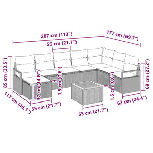 Trädgårdsoffset med kudde 9 pcs Beige Poly rattan