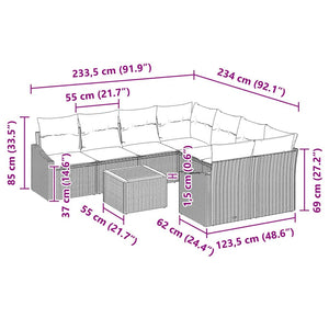 Trädgårdsoffset med kudde 9 pcs Grå Poly rattan