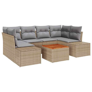 Trädgårdsoffset med kudde 7 pcs Beige Poly rattan