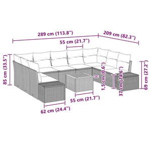 Trädgårdsoffset med kudde 10 pcs Beige konstrotting