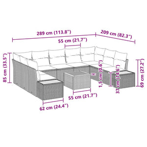 Trädgårdsoffset med kudde 10 pcs Beige Poly rattan
