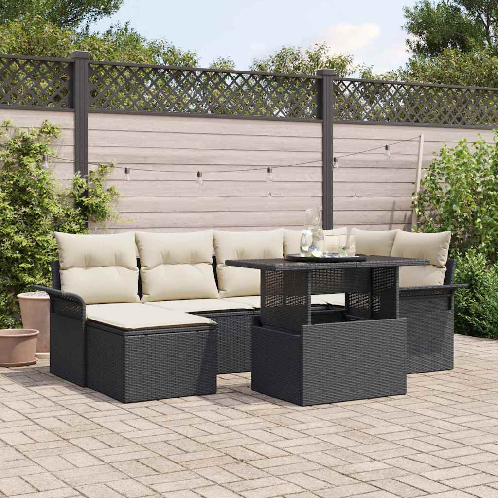 Trädgårdsoffset 7 st Svart Poly rattan