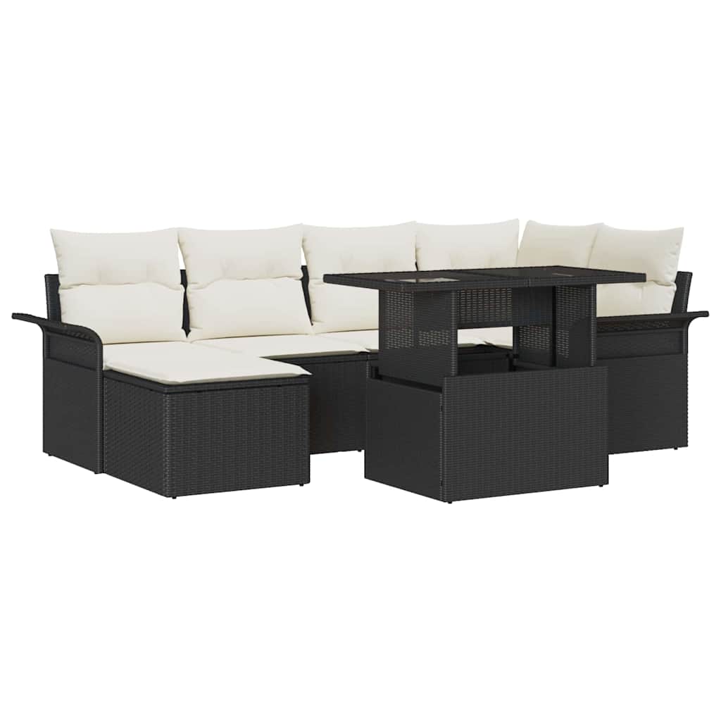 Trädgårdsoffset 7 st Svart Poly rattan