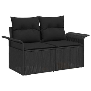 Trädgårdsoffset med kudde 9 pcs Svart Poly rattan