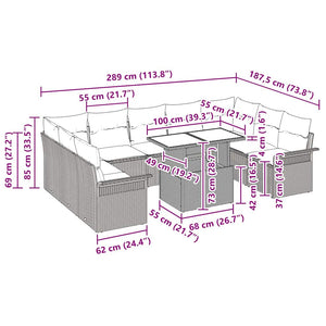 Trädgårdsoffset med kudde 10 pcs Beige Poly rattan