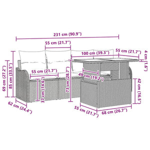 Trädgårdsoffset med kudde 5 pcs Svart Poly rattan