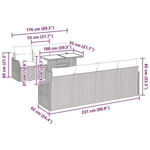 Trädgårdsoffset med kudde 8 pcs Svart Poly rattan