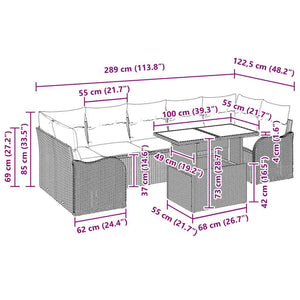 Trädgårdsoffset med kudde 8 pcs Svart konstrotting