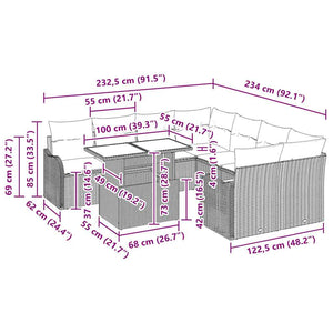 Trädgårdsoffset med kudde 9 pcs Svart Poly rattan