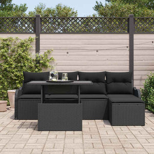 Trädgårdsoffset med kudde 6 pcs Svart Poly rattan