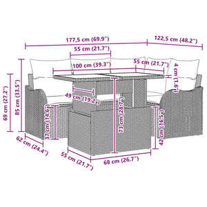Utomhusmatbord med kudde 5 pcs Beige Poly rattan