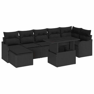 Trädgårdsoffset med kudde 8 pcs Svart Poly rattan
