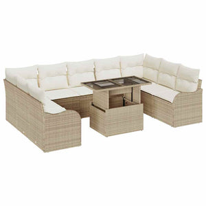 Trädgårdsoffset med kudde 10 pcs Beige Poly rattan