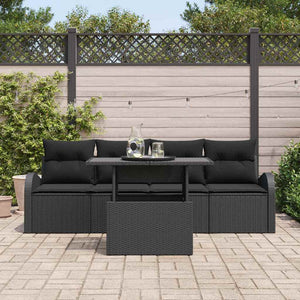 Trädgårdsoffset med kudde 5 pcs Svart Poly rattan