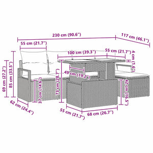 Trädgårdsoffset med kudde 6 pcs Svart konstrotting