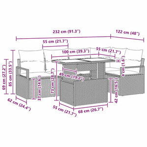 Trädgårdsoffset med kudde 6 pcs Grå konstrotting