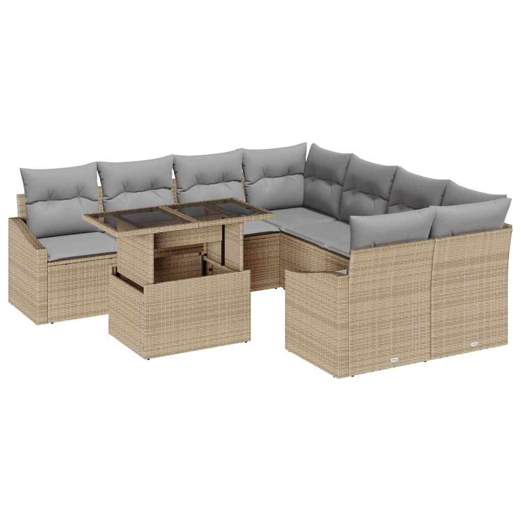 Trädgårdsoffset med kudde 9 pcs Beige och Ljusgrå konstrotting