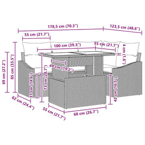 Trädgårdsoffset med kudde med lagring 5 pcs Svart konstrotting