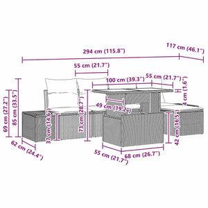 Trädgårdsoffset med kudde 6 pcs Beige och Ljusgrå konstrotting